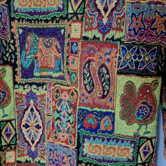 Vtg Tapestry Jacket Womens White Stag Sz 22W Patchwork Statement Beaded 90s - Picture 10 of 11